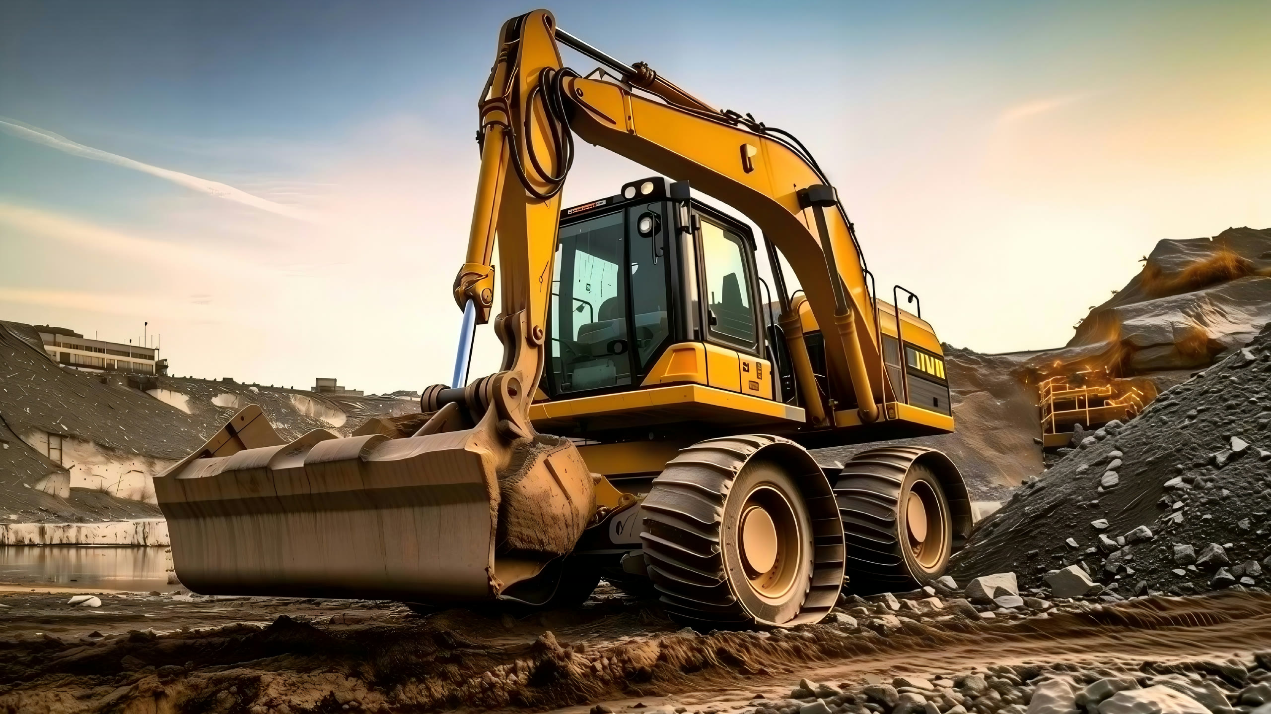 Hydraulic excavator operating in a quarry